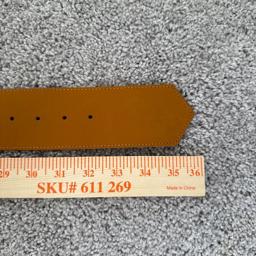 Axcess Genuine Leather Belt Camel Gold/Brass Buckle Pattern Size M Made in Italy - Picture 3 of 4